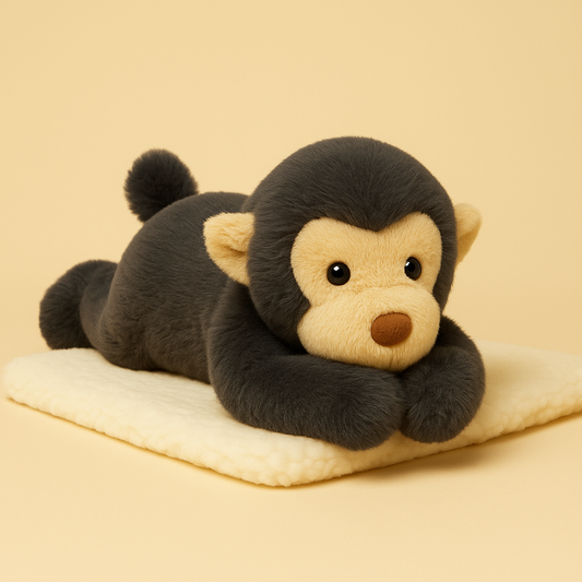 Peluche singe noir douce sur couverture