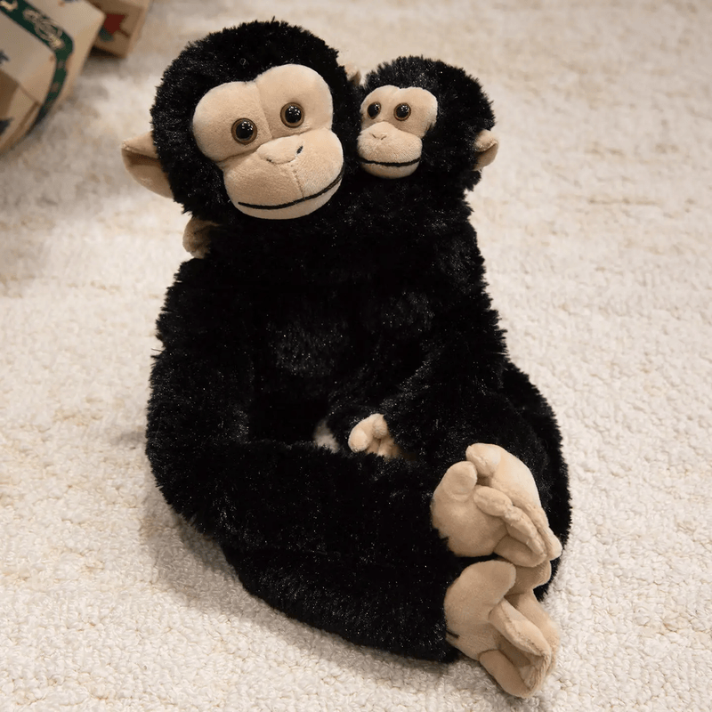 Peluche Chimpanzé mère et fils sur un tapis