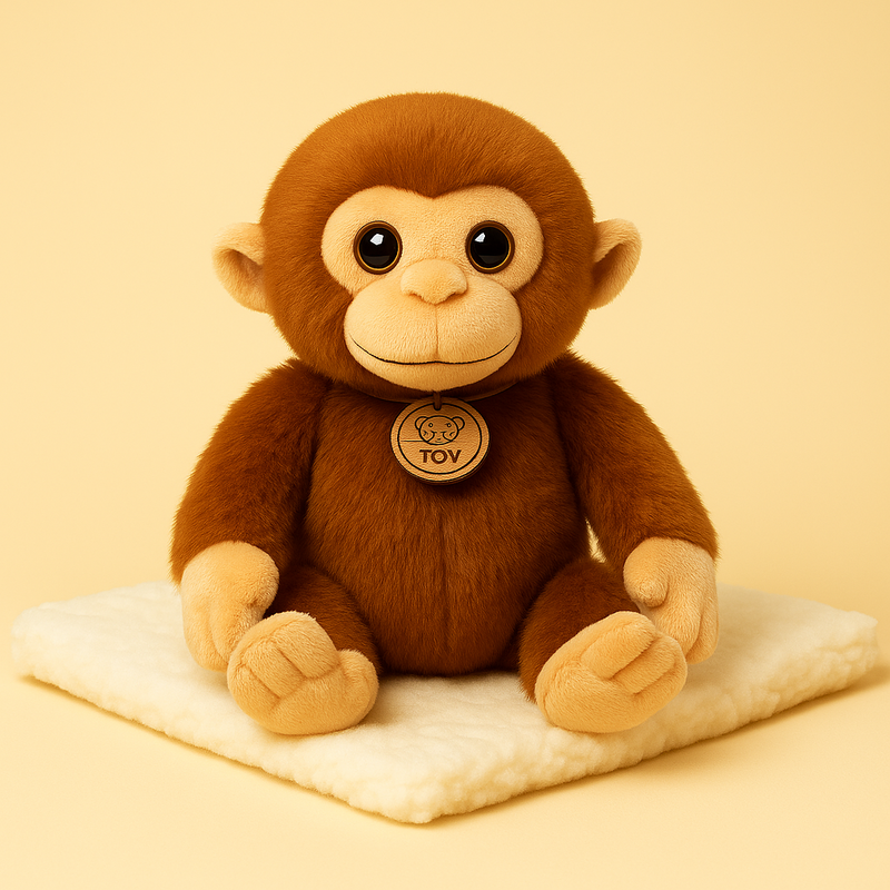 Peluche singe mignonne sur couverture