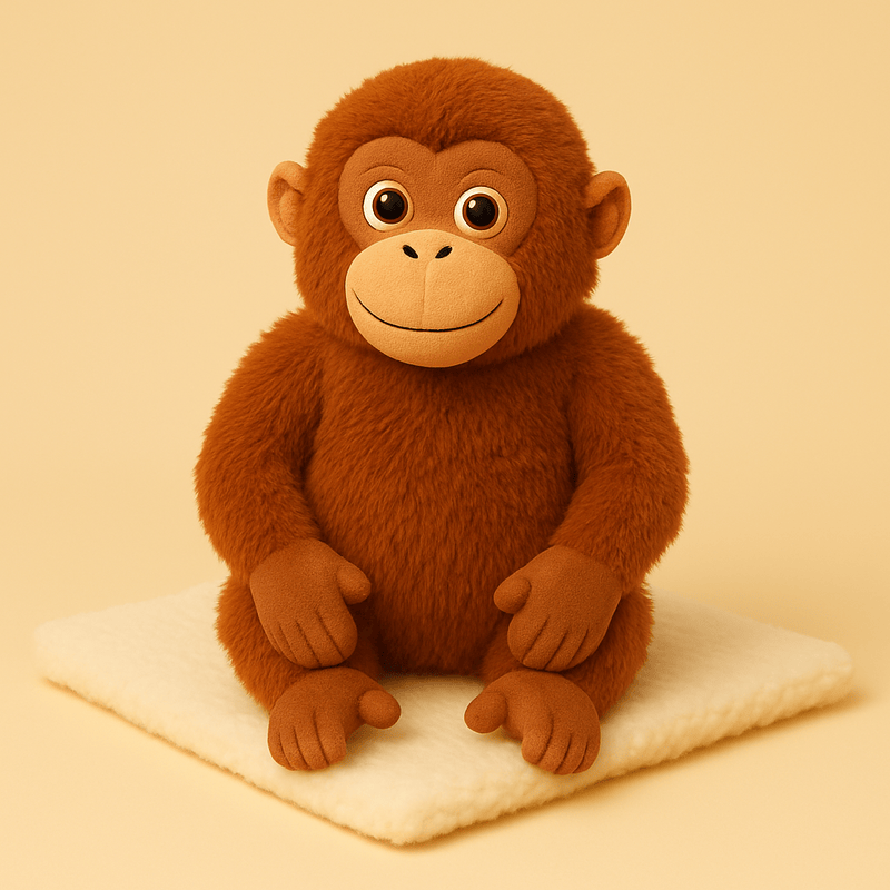 Peluche singe orang-outan sur couverture