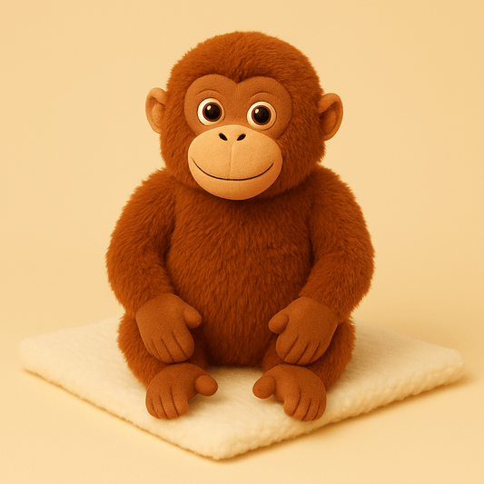 Peluche singe orang-outan sur couverture