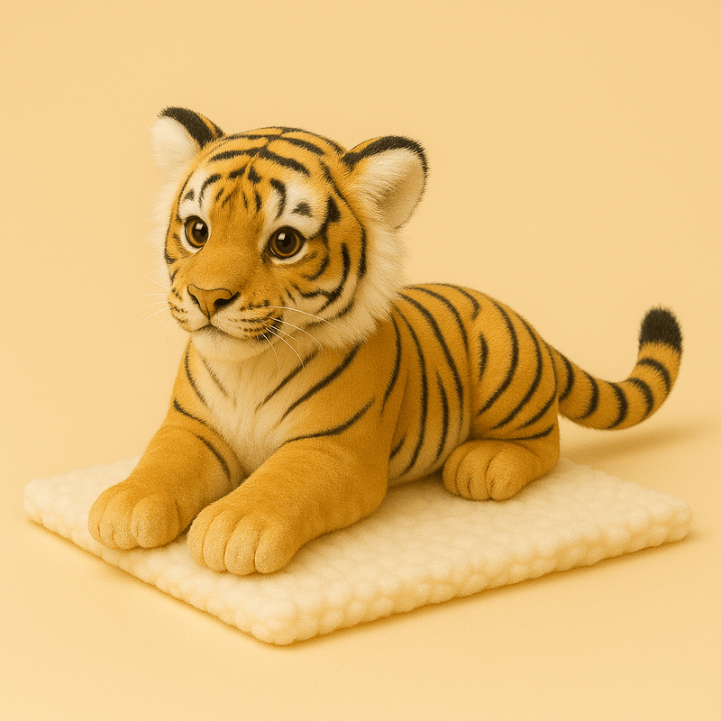 Peluche tigre beige sur une couverture