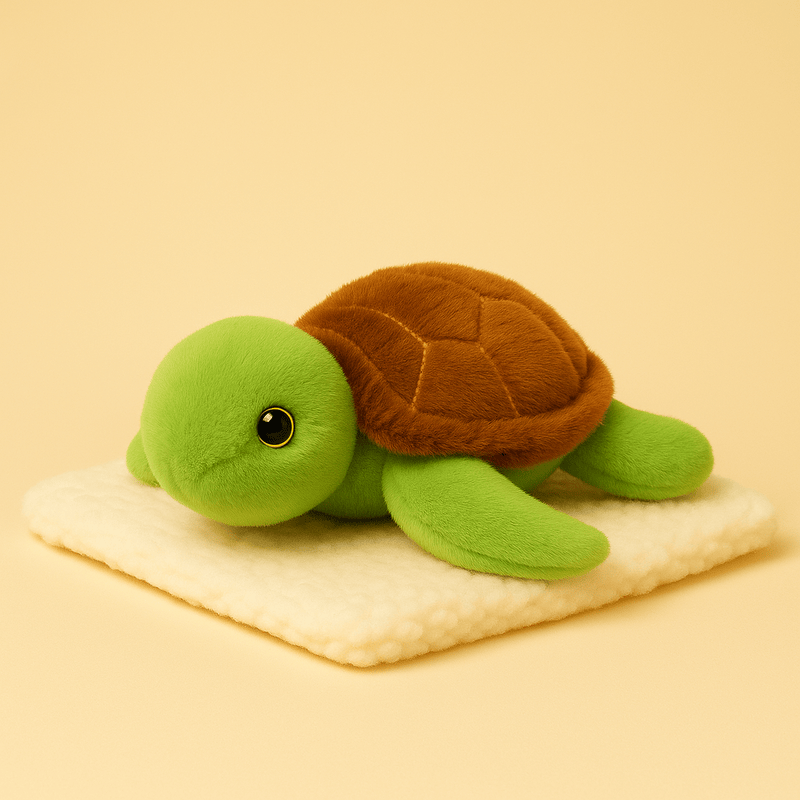 Peluche tortue douce sur une couverture